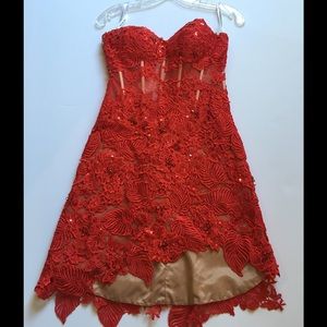 Red strapless dress