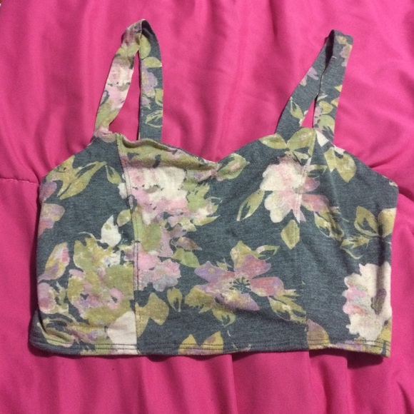 grey floral crop tank top with bow back