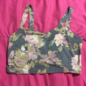 grey floral crop tank top with bow back