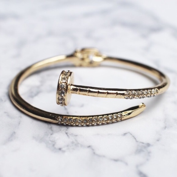 gold nail crystal bangle bracelet - Picture 2 of 2