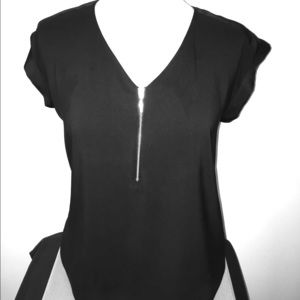 Silk Black Blouse with Gold Zipper
