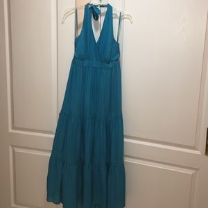 Blue halter tiered dress
