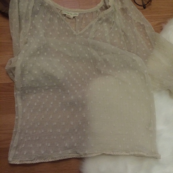 Cream sheer off the shoulder top. - Picture 2 of 4