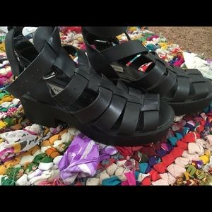 Thick heeled ankle buckled shoes