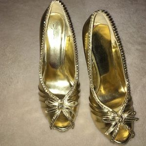 Gold platform high heels