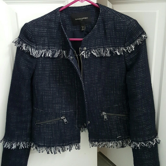 Navy blue fringe blazer