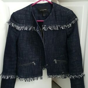 Navy blue fringe blazer