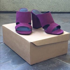 Plum Asos mules with block heel