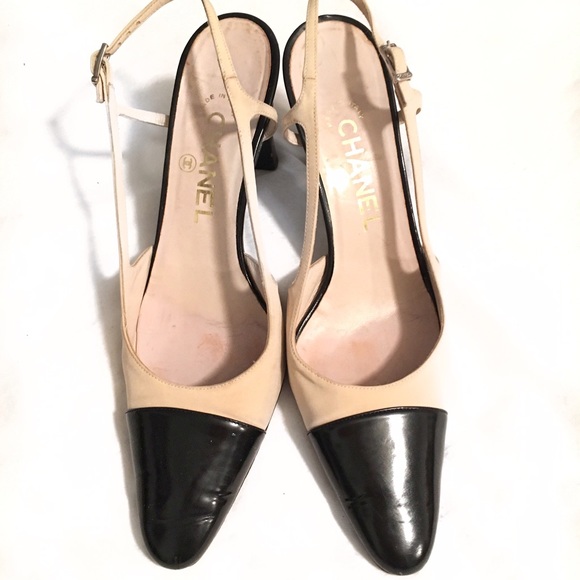 Authentic Two-Toned Beige Chanel Slingback Pumps