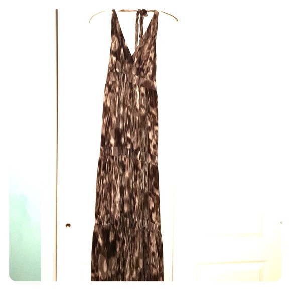 Brown halter tiered maxi dress