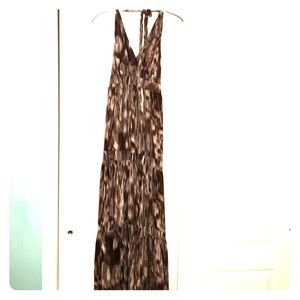 Brown halter tiered maxi dress
