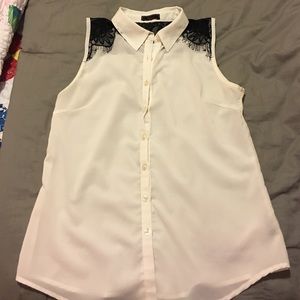 White Tank with Black Lace Detail