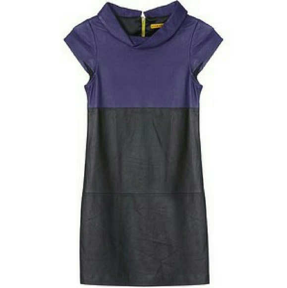 Alice + Olivia Purple Black Leather Mini Dress M