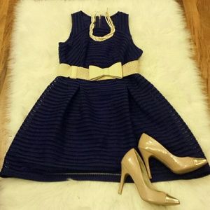 Navy Sleeveless Fit and Flare Dress