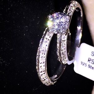$10 OFF!SIZE 7 925 Sterling Silver 2PC Ring Set CZ