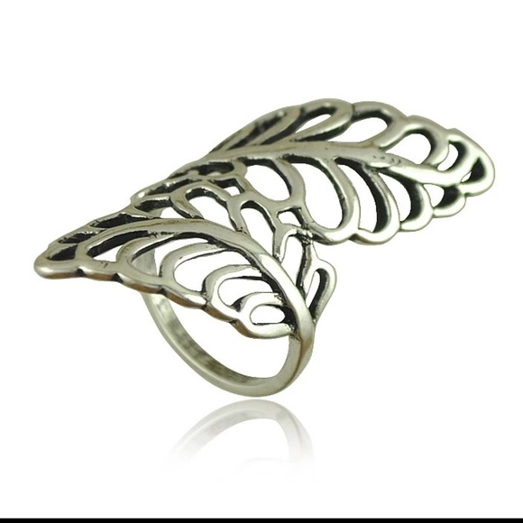 Boho Silver Leaf Wrap Statement Ring