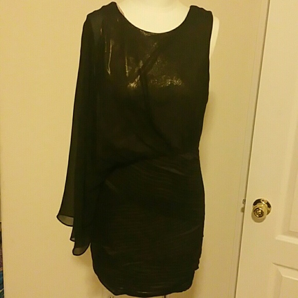 Black and gold one shoulder BCBGMaxAzria dress - Picture 3 of 4