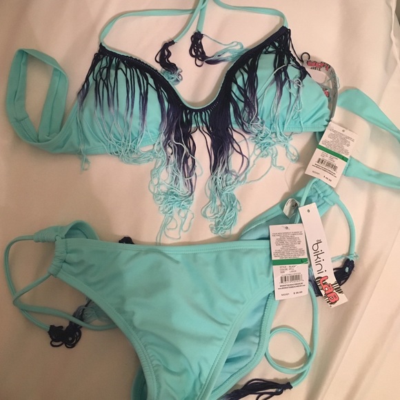 Blue fringe bikini