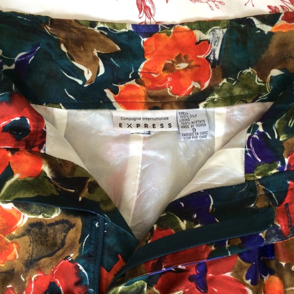 '90s Vintage Express Floral Silk Skirt - Picture 3 of 3