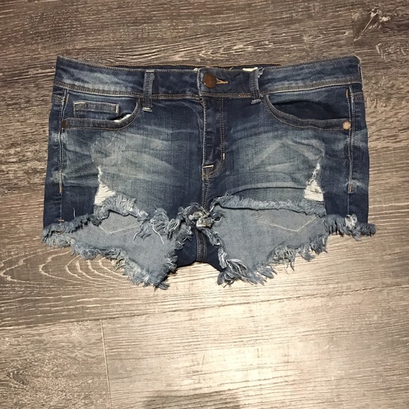 Distressed jean shorts