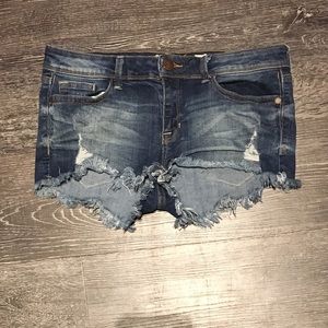 Distressed jean shorts