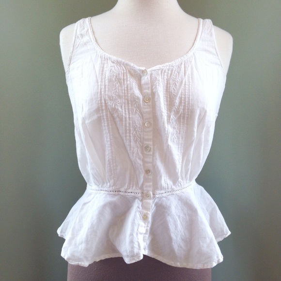 Embroidered button down peplum tank
