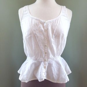 Embroidered button down peplum tank