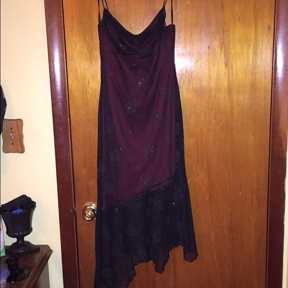 Black red high low dress