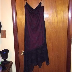 Black red high low dress