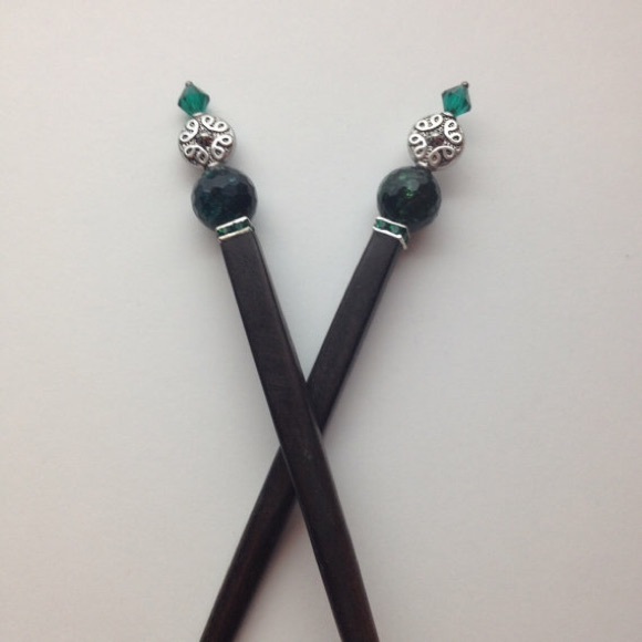 2 multi beaded hair sticks