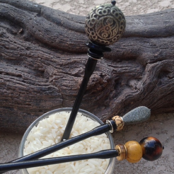 2 multi beaded hair sticks