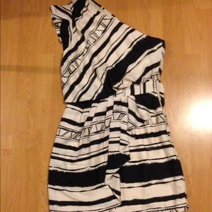 BCBG one shoulder black and white short dress