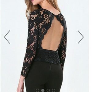 Bebe open back lace top