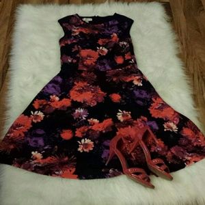 Red Floral Fit and Flare Dress