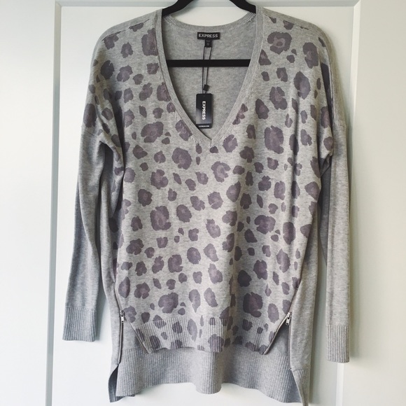 Express Grey Animal Print Sweater