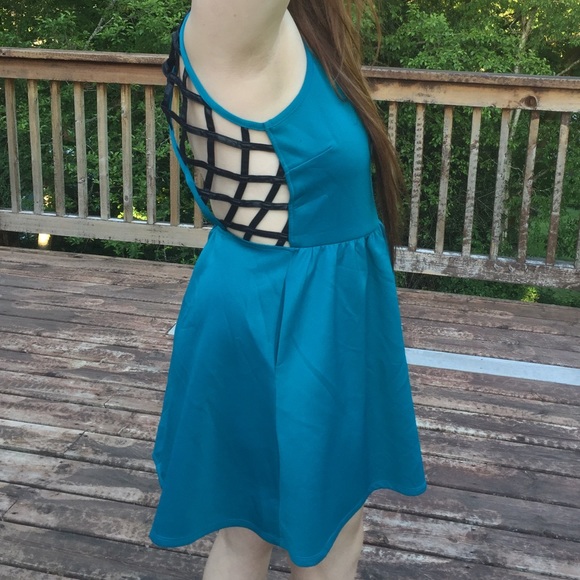 Material girl blue backless back dress