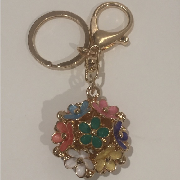 Flower Bouquet Purse Charm or Keychain Gold Plate