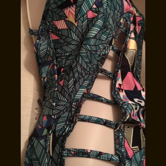 Sexy cutouts tropical swimsuit padded monokini S M - Picture 3 of 4