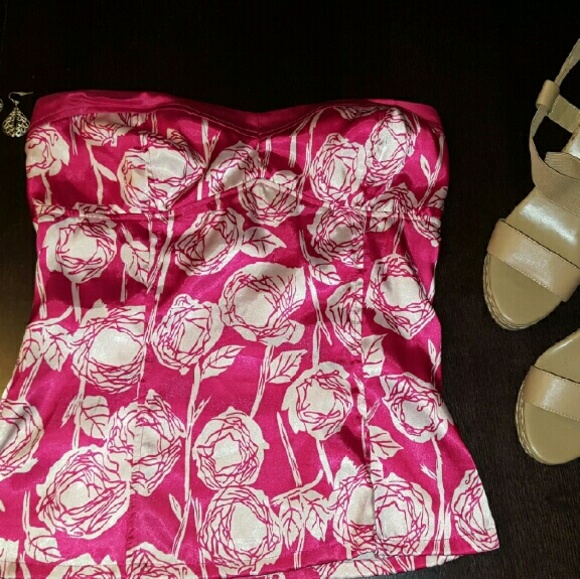 Pink and white floral tube top