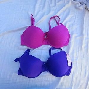 1 pink and 1 purple bra