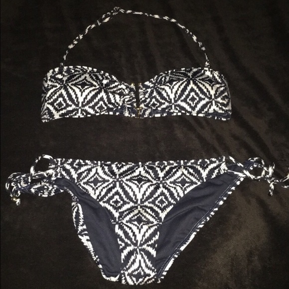 Royal blue and black bikini top & bottom