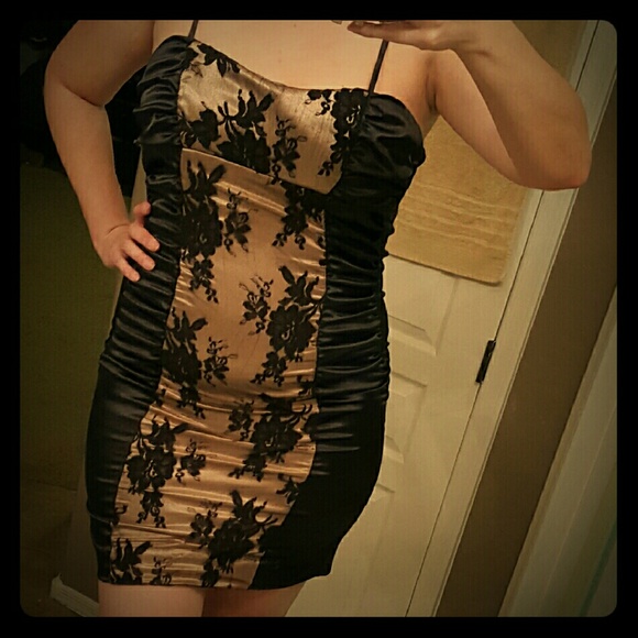 Black and gold cocktail dress with lace