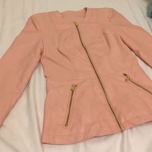 Pink Faux Leather Paneled  Jacket