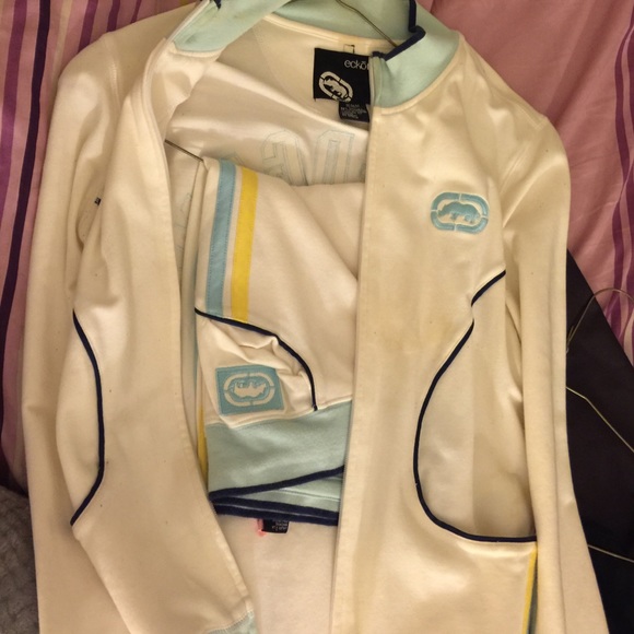 Eckored tracksuit white w/navy light blue & yellow