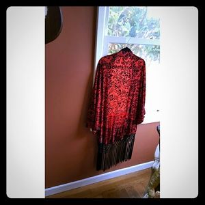 Reverse Red and Black Velvet Kimono