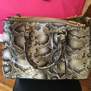 Tory Burch Robinson Snake Embossed Double- Zipped