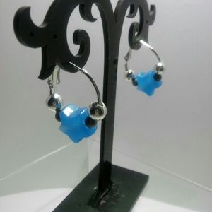 Aqua Blue Star Day & Night Hoop Earrings