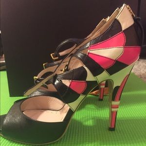 Miu Miu Tri-color Double-Buckle Mary Jane Sandals