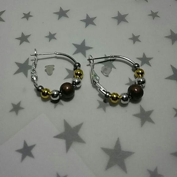Mixed Metal Ball Hoop Earrings - Picture 3 of 4