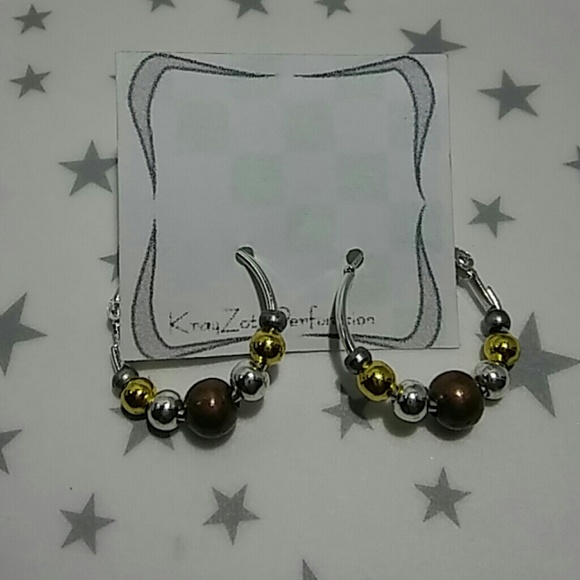 Mixed Metal Ball Hoop Earrings - Picture 4 of 4